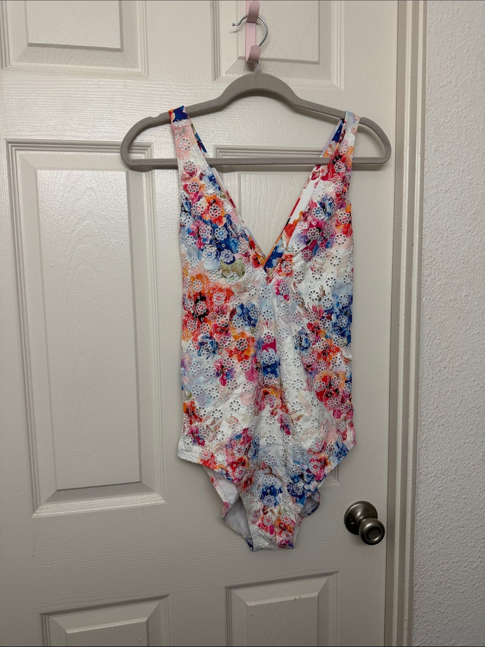 Johnny was White Floral Eyelet One-Piece Swimsuit